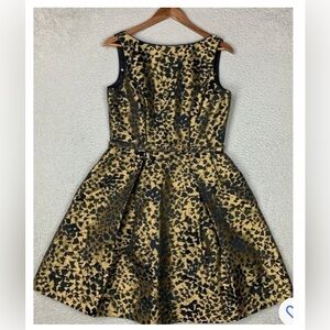 THEIA Black & Gold Floral Silk Cocktail Dress